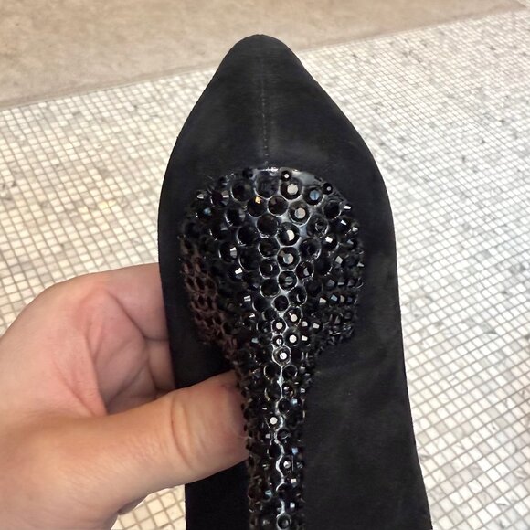 Jimmy Choo Black Suede Crystal Embellished Heels Platform Esam Pumps - Picture 12 of 13
